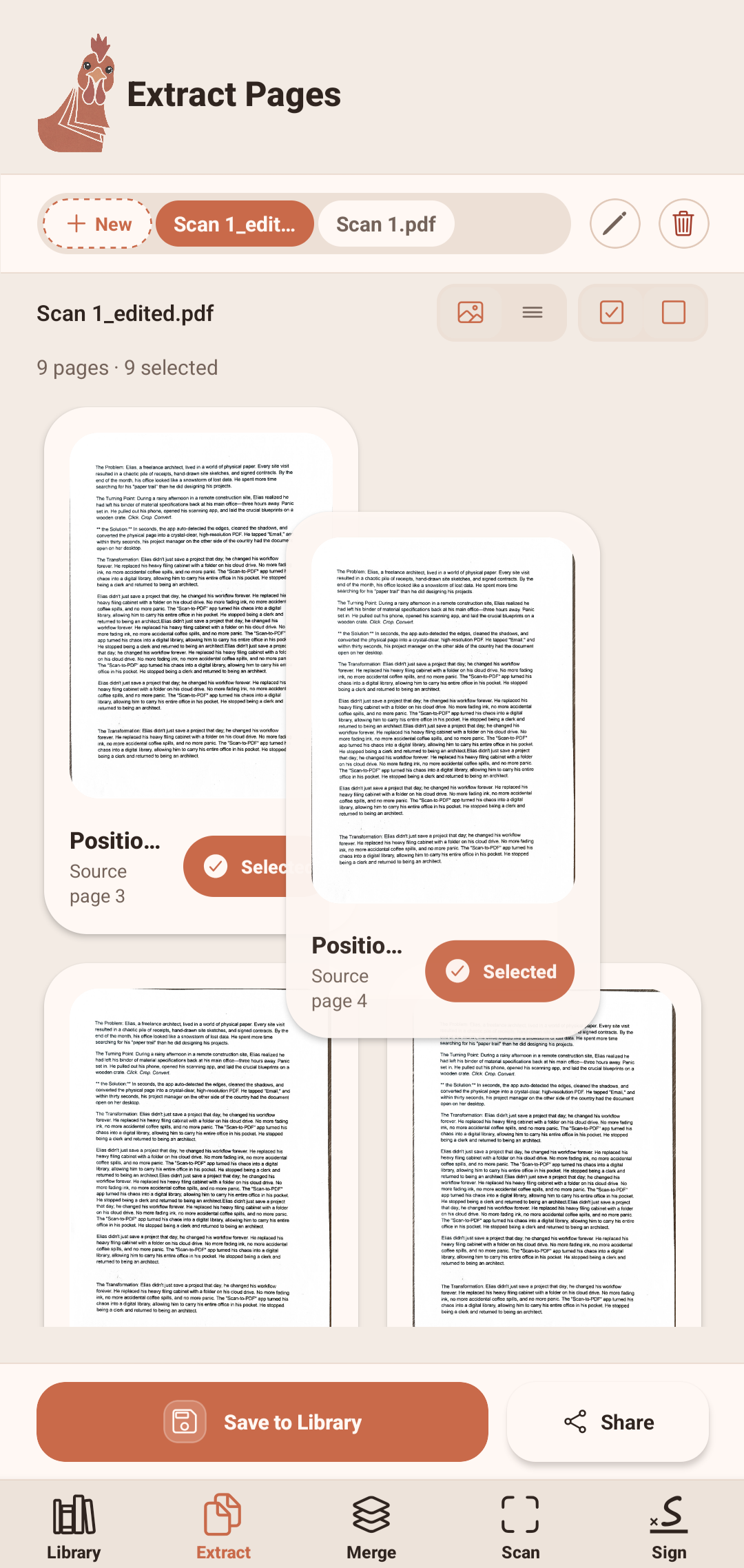 CoucoPDF extract pages workspace with drag reorder