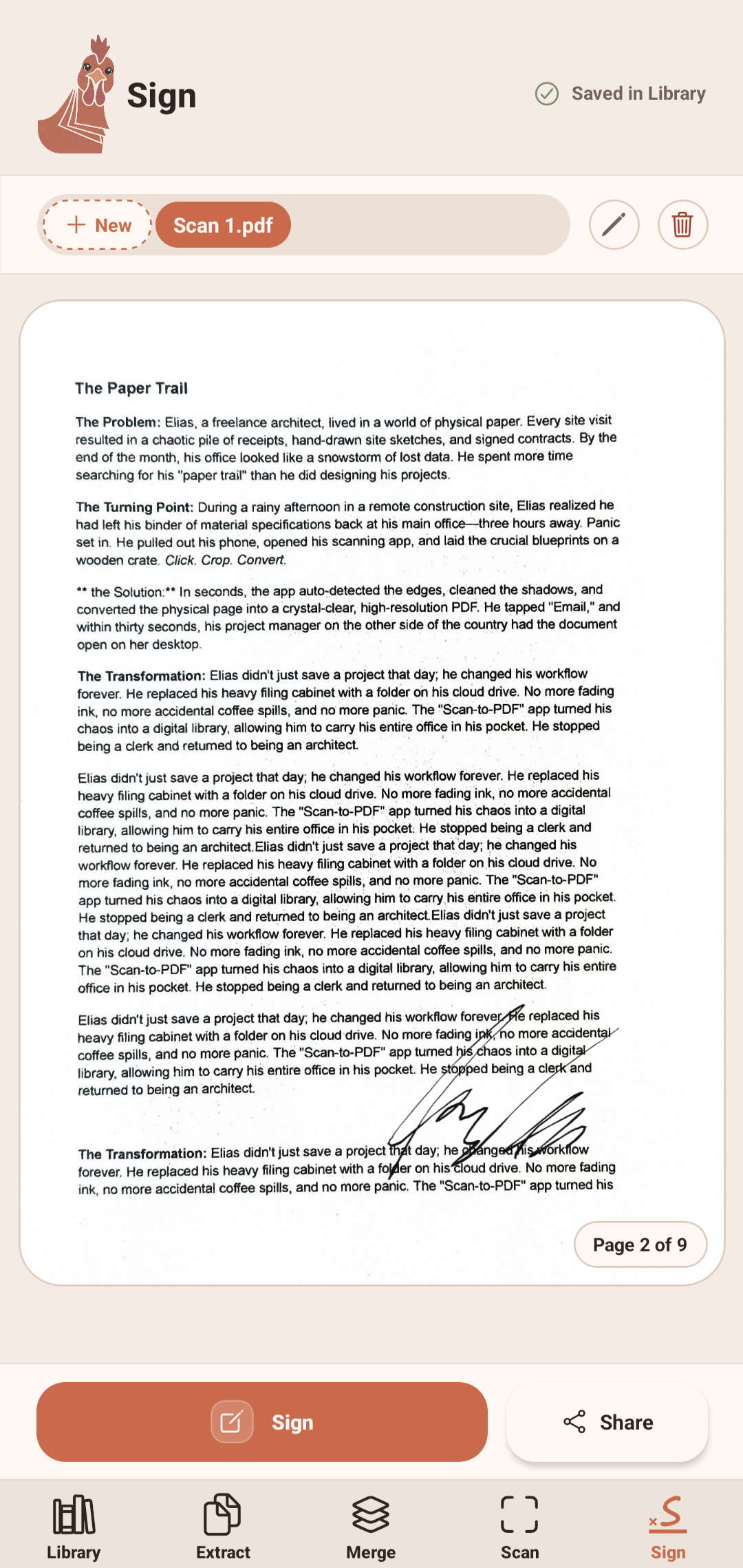 CoucoPDF signing a PDF with a handwritten signature